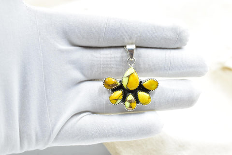 Handmade Honey Dahlia Turquoise & Sterling Silver Pendant with 16 inch Adjustable Chain