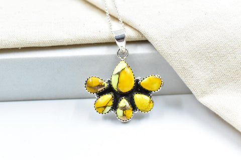 Handmade Honey Dahlia Turquoise & Sterling Silver Pendant with 16 inch Adjustable Chain