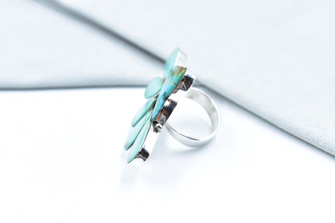 Handmade Royston Turquoise & Mojave Turquoise Sterling Silver Adjustable Ring