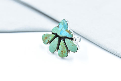 Handmade Royston Turquoise & Mojave Turquoise Sterling Silver Adjustable Ring