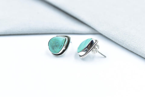 Handmade Royston Turquoise & Sterling Silver Minimalist Post Stud Earrings for Women