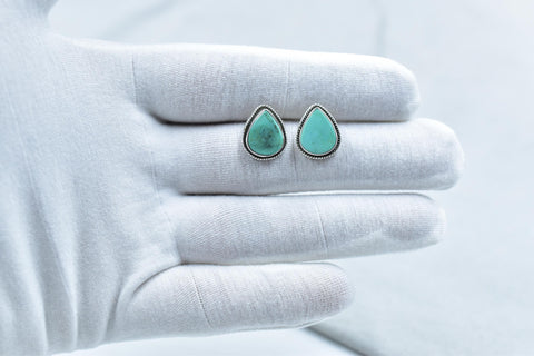Handmade Royston Turquoise & Sterling Silver Minimalist Post Stud Earrings for Women