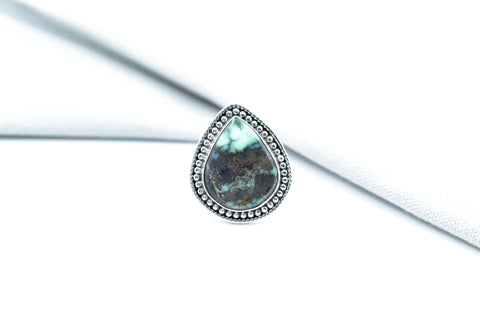 Handmade Black Bridge Variscite Turquoise & Sterling Silver Ring Adjustable Ring