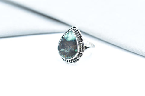 Handmade Black Bridge Variscite Turquoise & Sterling Silver Ring Adjustable Ring