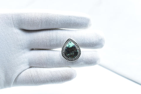 Handmade Black Bridge Variscite Turquoise & Sterling Silver Ring Adjustable Ring
