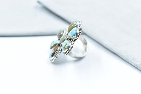 Handmade Number 8 Turquoise & Sterling Silver Adjustable Ring, Statement Cluster Ring for Women