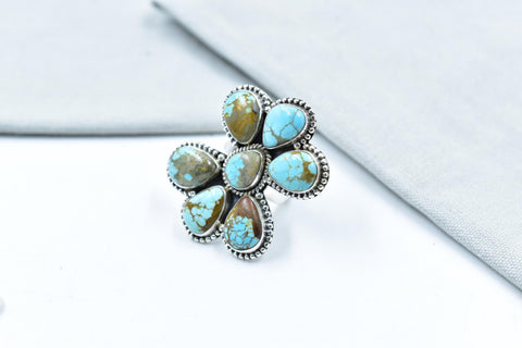 Handmade Number 8 Turquoise & Sterling Silver Adjustable Ring, Statement Cluster Ring for Women