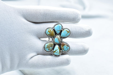 Handmade Number 8 Turquoise & Sterling Silver Adjustable Ring, Statement Cluster Ring for Women