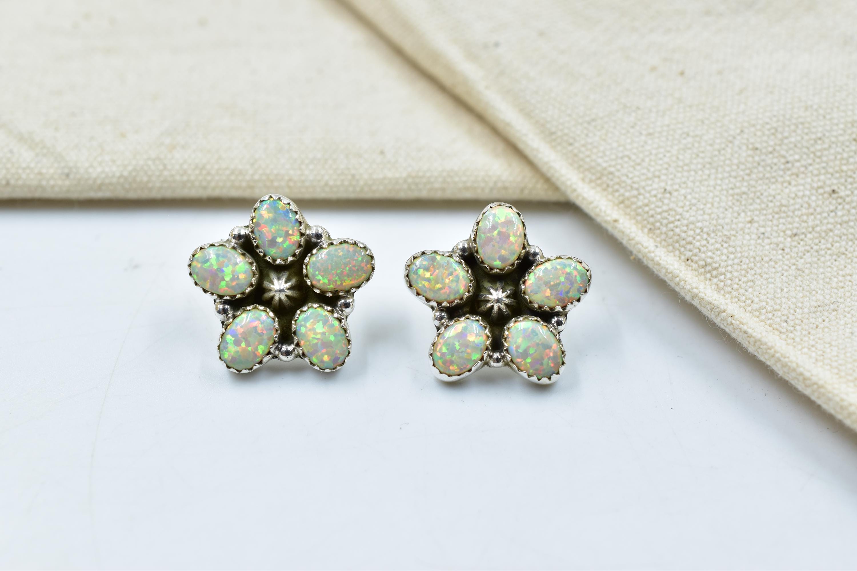 Handmade Balloon Opal & Sterling Silver Post Stud Earrings for Women