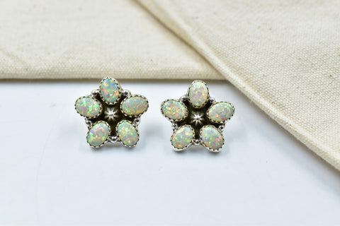 Handmade Balloon Opal & Sterling Silver Post Stud Earrings for Women