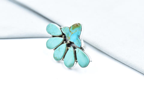 Handmade Royston Turquoise & Mojave Turquoise Sterling Silver Adjustable Ring