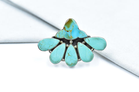 Handmade Royston Turquoise & Mojave Turquoise Sterling Silver Adjustable Ring