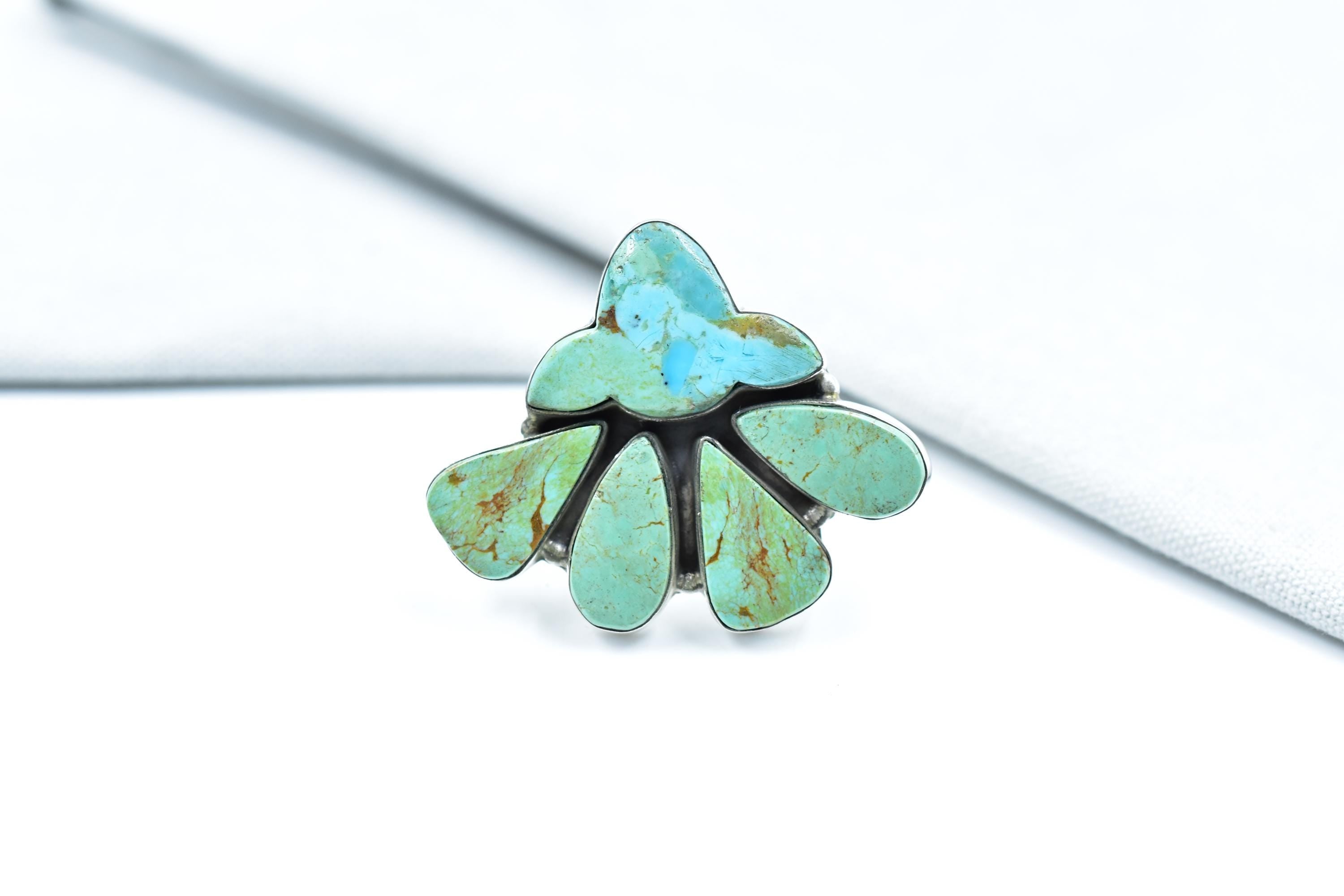 Handmade Royston Turquoise & Mojave Turquoise Sterling Silver Adjustable Ring