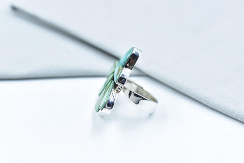 Handmade Royston Turquoise & Mojave Turquoise Sterling Silver Adjustable Ring