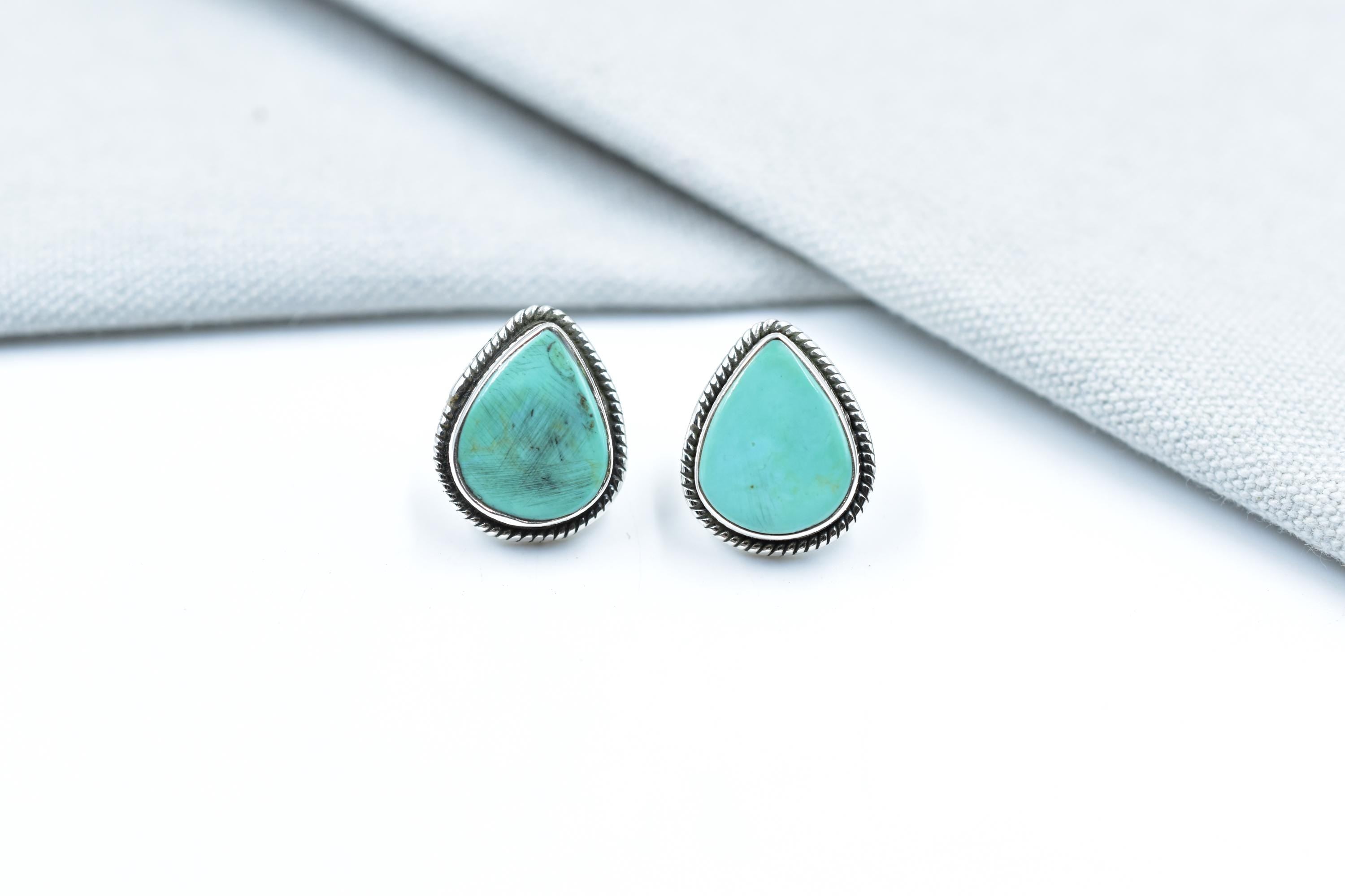 Handmade Royston Turquoise & Sterling Silver Minimalist Post Stud Earrings for Women
