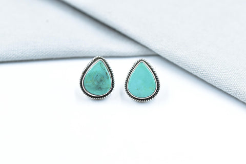 Handmade Royston Turquoise & Sterling Silver Minimalist Post Stud Earrings for Women