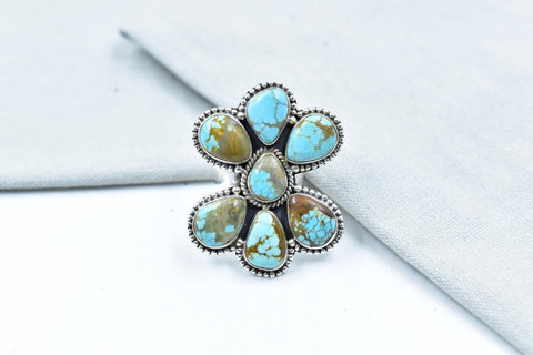 Handmade Number 8 Turquoise & Sterling Silver Adjustable Ring, Statement Cluster Ring for Women