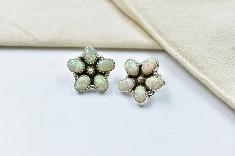 Handmade Balloon Opal & Sterling Silver Post Stud Earrings for Women