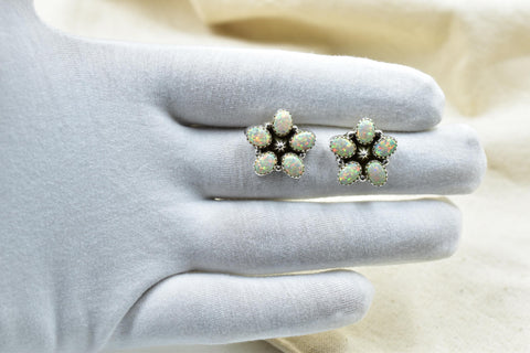 Handmade Balloon Opal & Sterling Silver Post Stud Earrings for Women