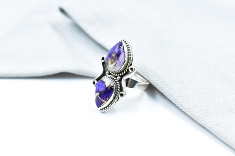Handmade Purple Dahlia Turquoise & Sterling Silver Adjustable Cactus Ring