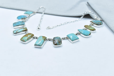 Handmade Number 8 Turquoise & Sterling Silver Lariat Necklace with 18 inch Adjustable Chain