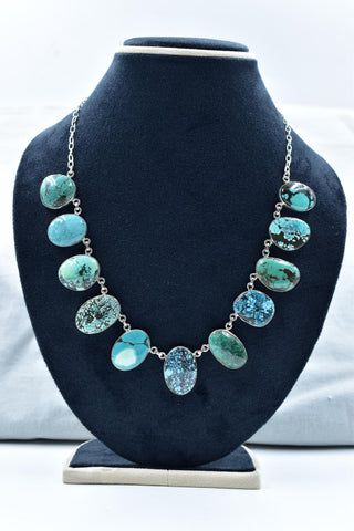 Handmade Tibetan Turquoise & Sterling Silver Necklace with 18 inch Adjustable Chain