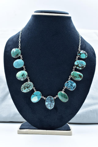 Handmade Tibetan Turquoise & Sterling Silver Lariat Necklace with 18 inch Adjustable Chain