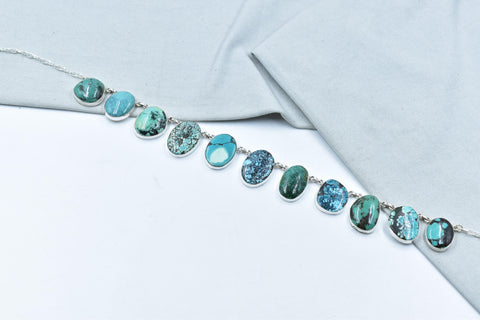 Handmade Tibetan Turquoise & Sterling Silver Lariat Necklace with 18 inch Adjustable Chain