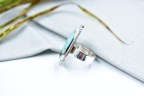 Handmade Number 8 Turquoise & Sterling Silver Adjustable Ring
