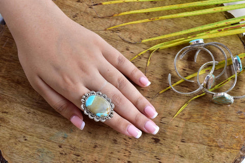 Handmade Ribbon Royston & Sterling Silver Ring Adjustable Ring