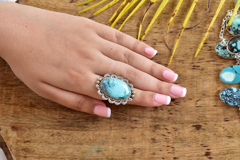 Handmade Hubei Turquoise & Sterling Silver Adjustable Ring