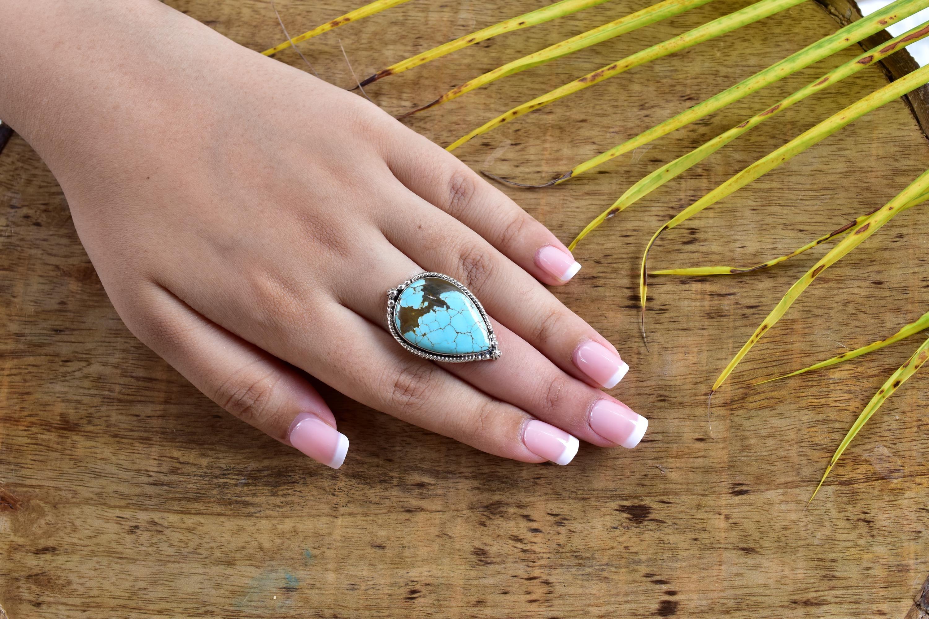 Handmade Number 8 Turquoise & Sterling Silver Adjustable Ring