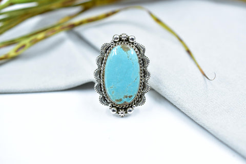 Handmade Number 8 Turquoise & Sterling Silver Adjustable Ring