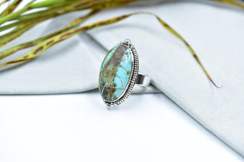 Handmade Ribbon Royston & Sterling Silver Ring Adjustable Ring