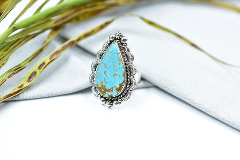 Handmade Number 8 Turquoise & Sterling Silver Adjustable Ring