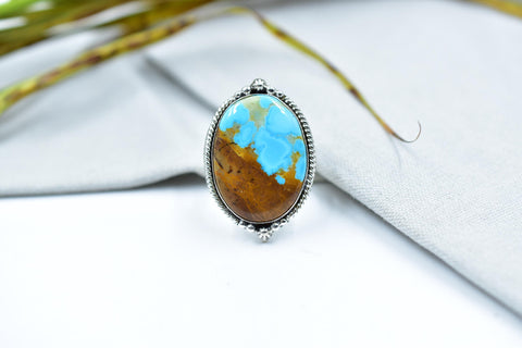 Handmade Ribbon Royston & Sterling Silver Ring Adjustable Ring
