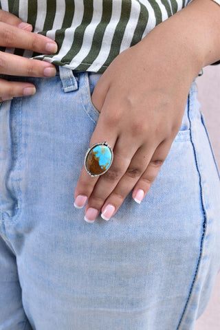 Handmade Ribbon Royston & Sterling Silver Ring Adjustable Ring