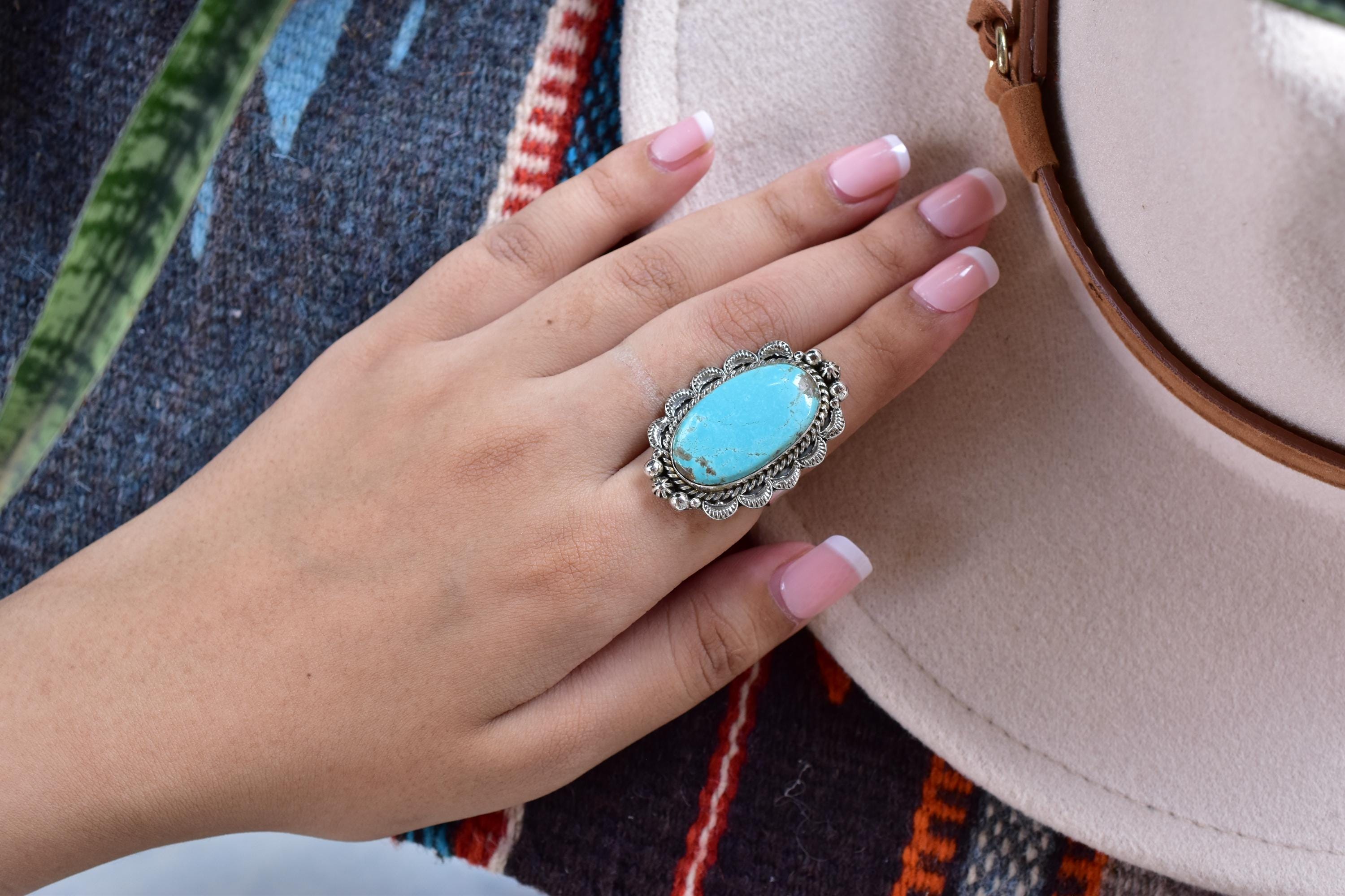 Handmade Number 8 Turquoise & Sterling Silver Adjustable Ring
