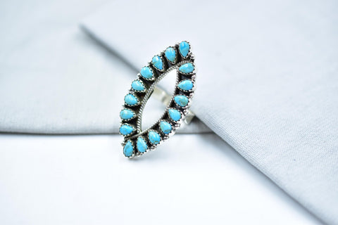 Handmade Mojave Turquoise Sterling Silver Ring, Adjustable Cluster Ring