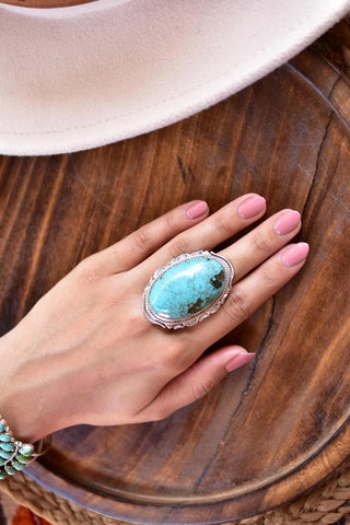 Handmade Natural Turquoise & 925 Sterling Silver Ring Size 9.5 US