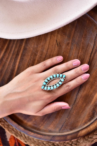 Handmade Mojave Turquoise Sterling Silver Ring, Adjustable Cluster Ring