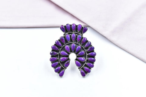 Handmade Purple Dahlia Turquoise & Sterling Silver Adjustable Naja Ring