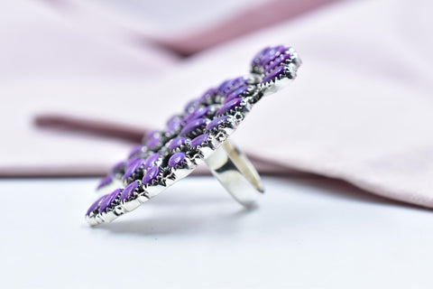 Handmade Purple Dahlia Turquoise & Sterling Silver Adjustable Naja Ring