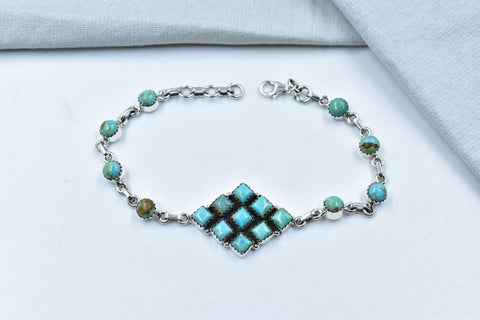 Handmade Mojave Turquoise & Sterling Silver Bracelet, Size 9 Inch Adjustable Bracelet