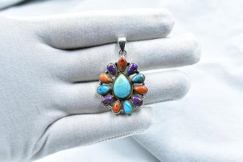 Handmade Turquoise & Sterling Silver Pendant with 16 Inch Adjustable Chain