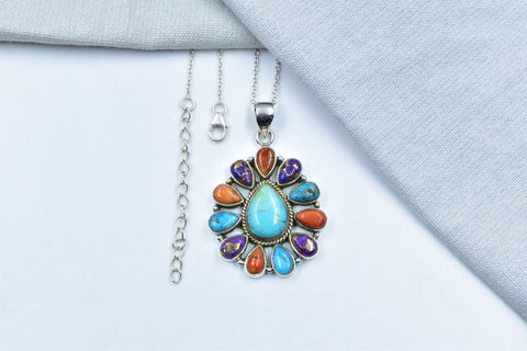 Handmade Turquoise & Sterling Silver Pendant with 16 Inch Adjustable Chain