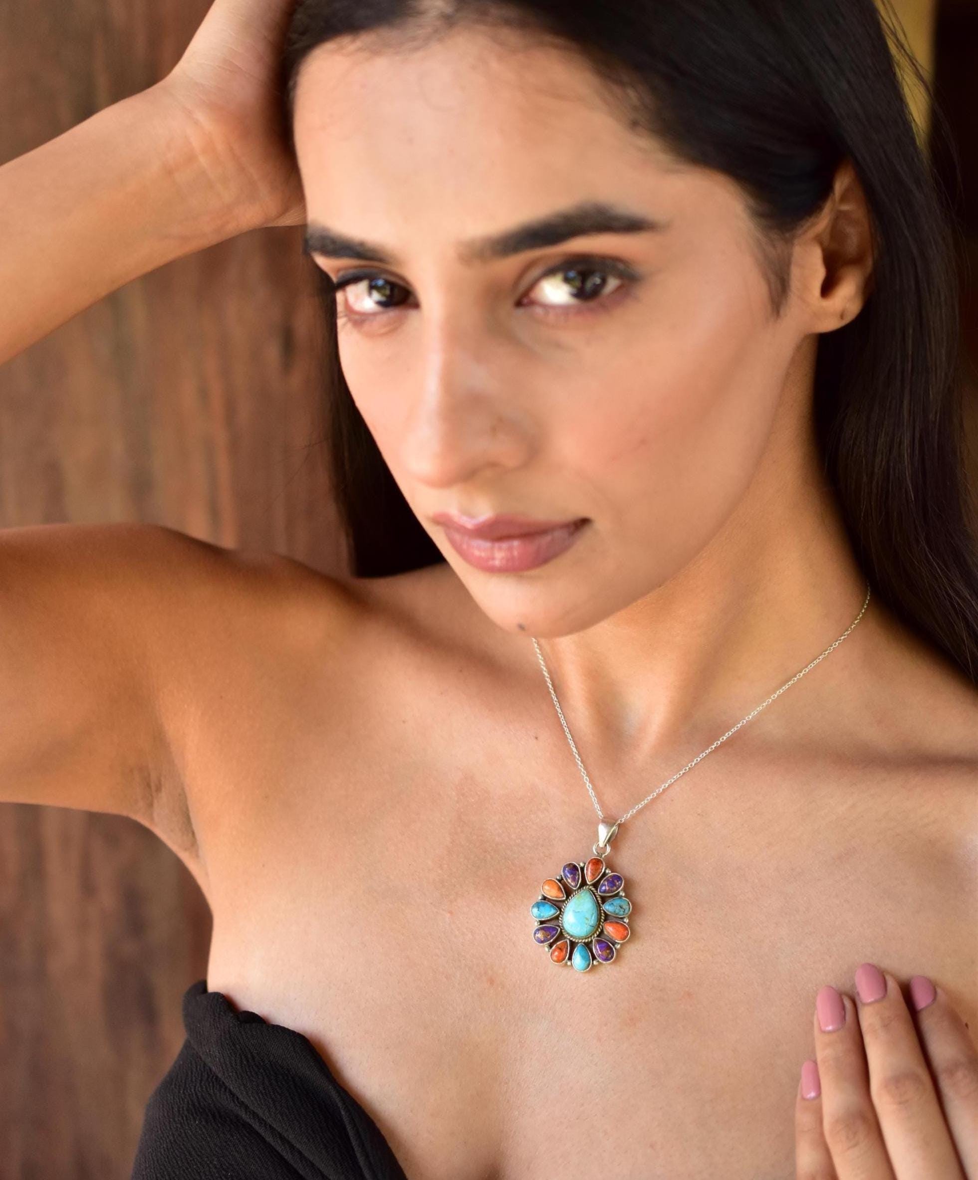 Handmade Turquoise & Sterling Silver Pendant with 16 Inch Adjustable Chain