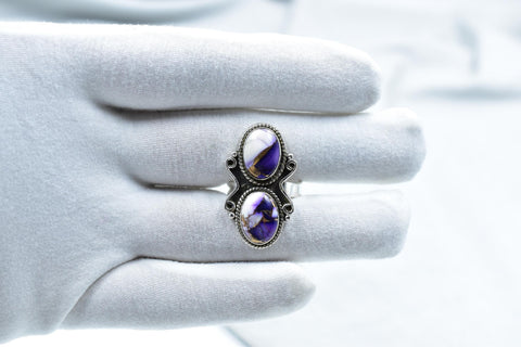 Handmade Purple Dahlia Turquoise & Sterling Silver Adjustable Ring