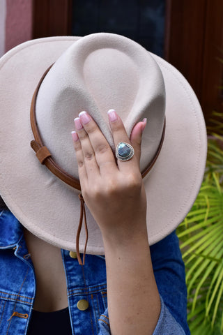 Handmade Black Bridge Variscite Turquoise & Sterling Silver Ring Adjustable Ring