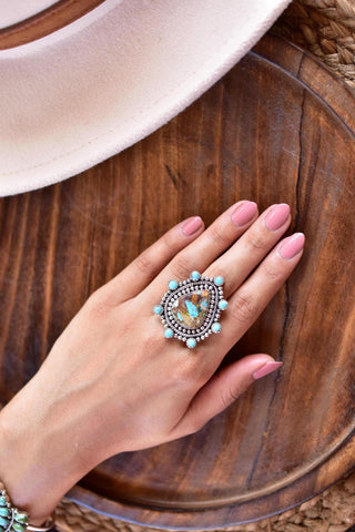 Handmade Royston Turquoise & Sterling Silver Adjustable Ring